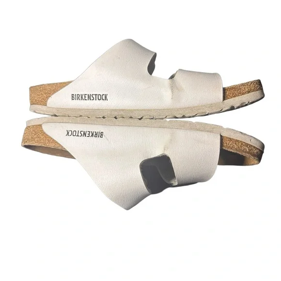 Birkenstock Arizona White Birko-Flor Faux Leather Two Strap Slide Sandals Sz 38 - Picture 6 of 11